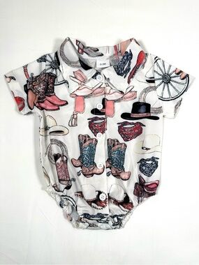 Western Baby Clothes Cowboy Cowgirl Rodeo Bubble Romper 0-3M Boots Hat Country